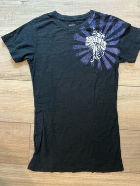 Sinful Black Tee with Purple Graphic Accents